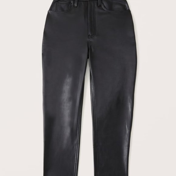 NWT Abercrombie Ankle Straight Ultra High Rise LEATHER Pant BLACK - SIZE 28 - Picture 5 of 7